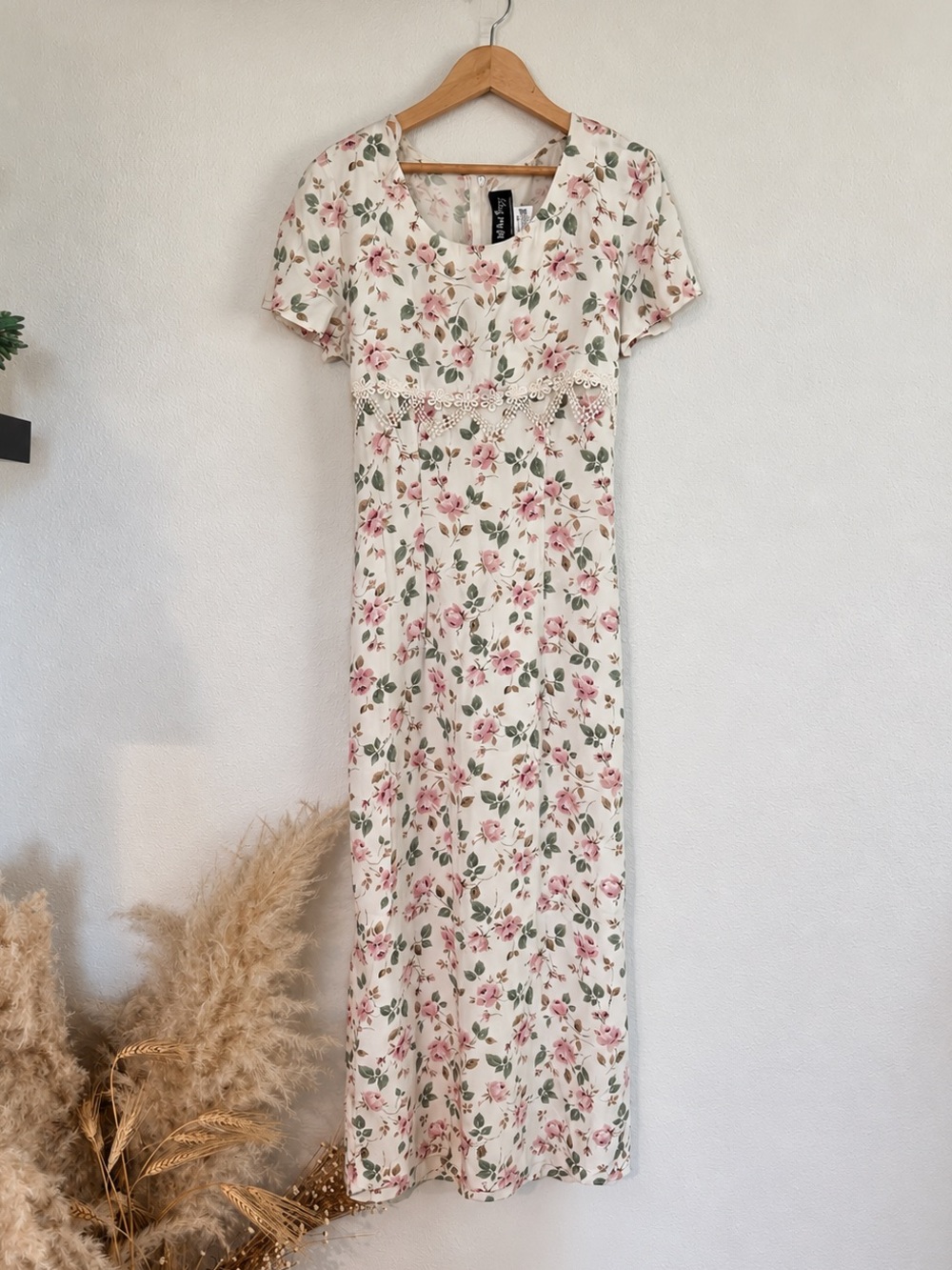 Vintage 90s All That Jazz Floral Maxi Dress Lace Trim Size 7/8 Small